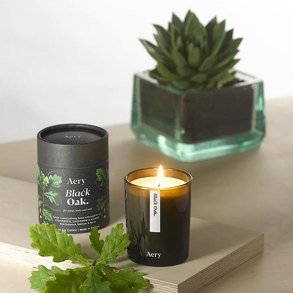 Aery Living: Botanical Green 200g Soy Candle - Black Oak - Candle - Bathroom, cf-type-candle, col-gifts, col-gifts-for-woman, col-gifts-for-women, us-retail - Upcycle Studio