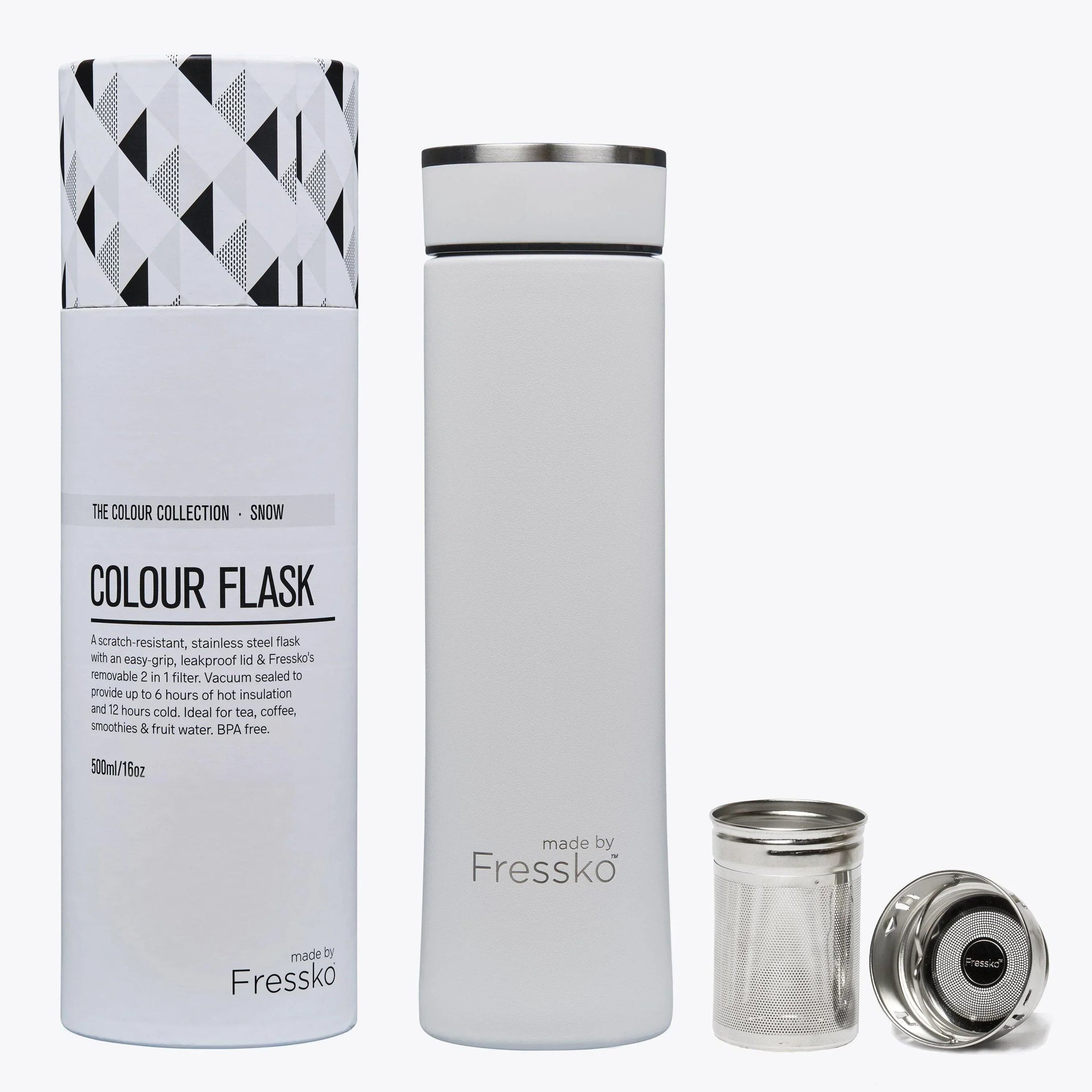 Fressko Infuser Flask 500ml - Snow | Drink Bottle - Stainless Steel Water Bottle - cf-type-stainless-steel-water-bottle, col-gifts, col-gifts-for-mum, col-gifts-for-women, DrinkBottle, us-retail, Water Bottle - Upcycle Studio