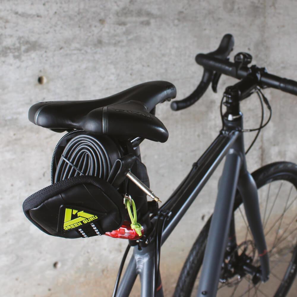 Green Guru Clutch Bike Saddle Bag | Bike bags | Mountain bike bags | Road bike Bags | Bike gear | Cycle Gear | Cycle bags | bag for a bike | panniers | bike saddlebag | bike with panniers | Upcycle Studio