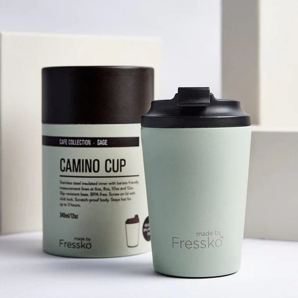 Fressko Camino Cup 12oz - Sage | Re Usable Coffee Cup | reusable cup | Take away Coffee Cup | Cafe Coffee Cup | Best Reusable coffee cup | Refillable Coffee Cup | Eco Coffee Cup | Camping cups | Kids cups | Cups | Reusable tea cup | personalised coffee cup Australia | online reusable coffee cup Australia | custom coffee cups | Upcycle Studio