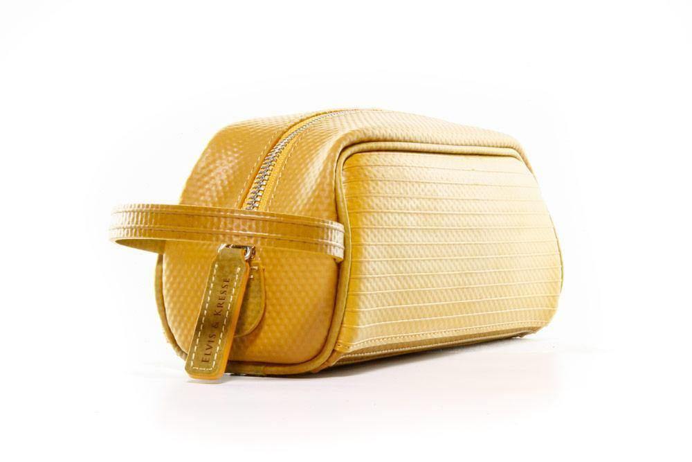Elvis & Kresse The Travel Accessories Bag - Yellow | make up case | handbags | Travel case | Ladies Make up bag | Pencil case | Online Bags | designer handbags | Beauty bag | bags womens | travel bags australia | hand bags leather australia | Accepts Bitcoin | Accepts Crypto currency | Gifts | Presents | Upcycle Studio