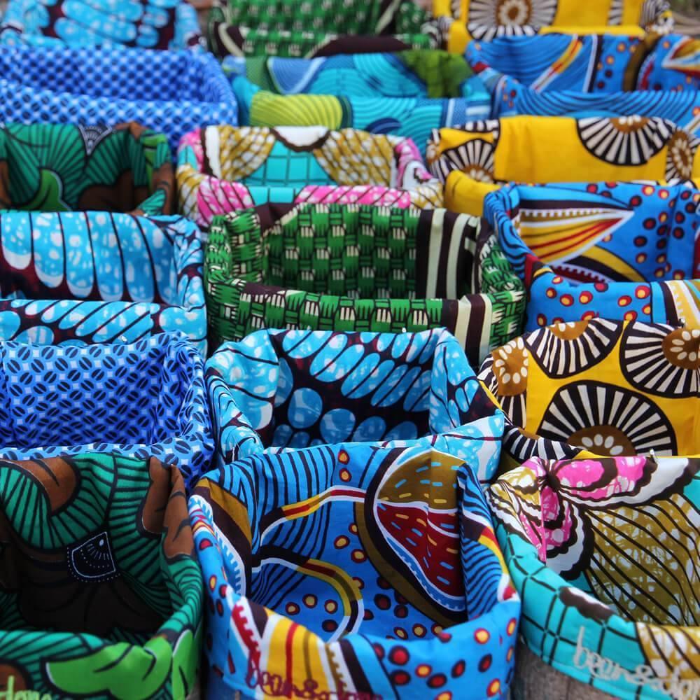 been&done UPCYCLED COFFEE SACK & AFRICAN WAX PRINT STORAGE BASKET - Basket - cf-type-basket, us-retail - Upcycle Studio