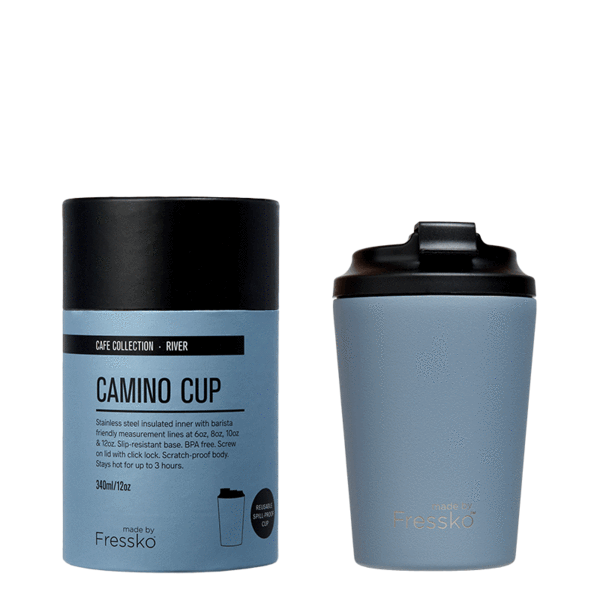 Fressko Camino Cup 12oz - River | Re Usable Coffee Cup | reusable cup | Take away Coffee Cup | Cafe Coffee Cup | Best Reusable coffee cup | Refillable Coffee Cup | Eco Coffee Cup | Camping cups | Kids cups | Cups | Reusable tea cup | personalised coffee cup Australia | online reusable coffee cup Australia | custom coffee cups | Upcycle Studio