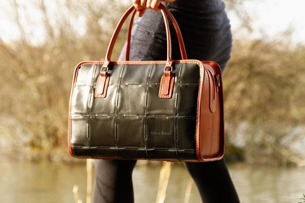 Elvis & Kresse Fire & Hide Large Post Handbag - Gloss Black - Handbag - cf-type-handbag, col-gifts, col-gifts-for-woman, us-retail - Upcycle Studio