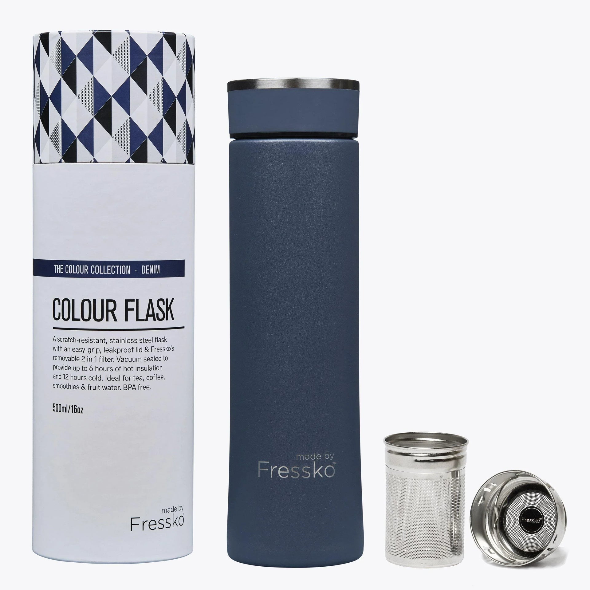 Fressko Infuser Flask 500ml - Denim | Drink Bottle - Stainless Steel Water Bottle - cf-type-stainless-steel-water-bottle, col-gifts, col-gifts-for-mum, col-gifts-for-women, DrinkBottle, us-retail, Water Bottle - Upcycle Studio