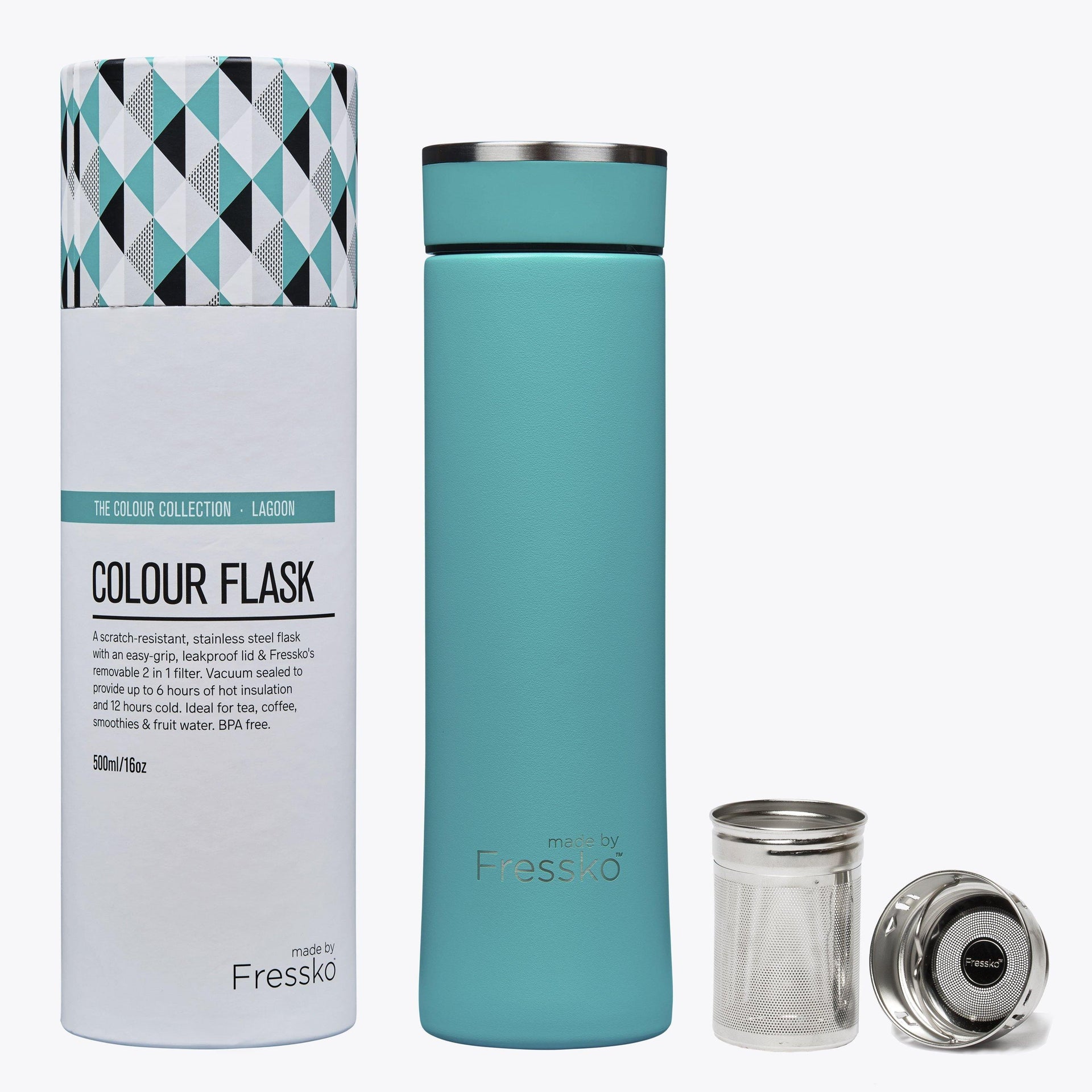 Fressko Infuser Flask 500ml -Lagoon | Drink Bottle - Stainless Steel Water Bottle - cf-type-stainless-steel-water-bottle, col-gifts, col-gifts-for-mum, col-gifts-for-women, DrinkBottle, us-retail, Water Bottle - Upcycle Studio