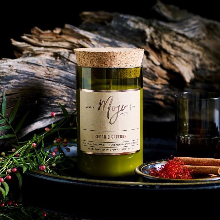 Mojo Wine Bottle Candle - Cedar & Saffron - Candle - bathroom, cf-type-candle, col-gifts, us-retail - Upcycle Studio