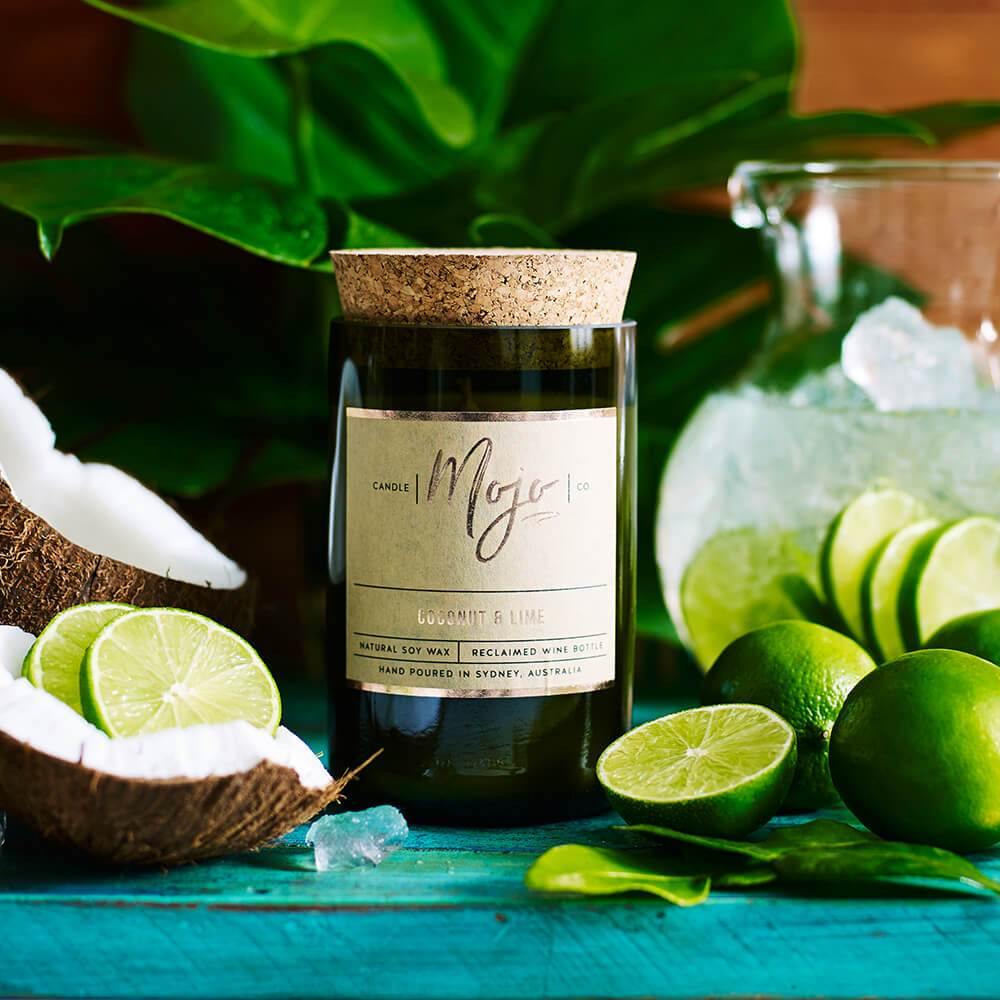 Mojo Wine Bottle Candle - Coconut & Lime - Candle - bathroom, cf-type-candle, col-gifts, col-gifts-for-women, us-retail - Upcycle Studio