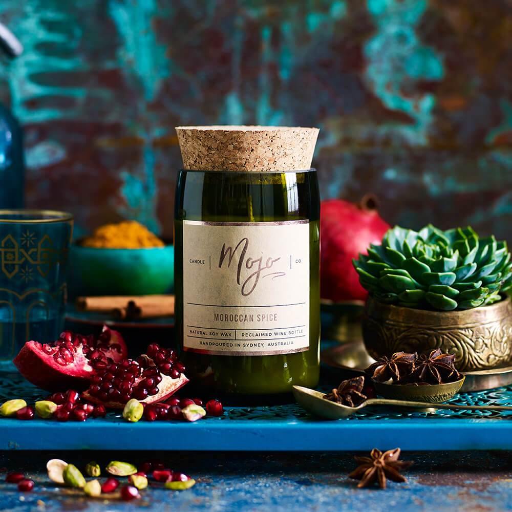 Mojo Wine Bottle Candle - Moroccan Spice - Candle - cf-type-candle, col-gifts, col-gifts-for-women, us-retail - Upcycle Studio