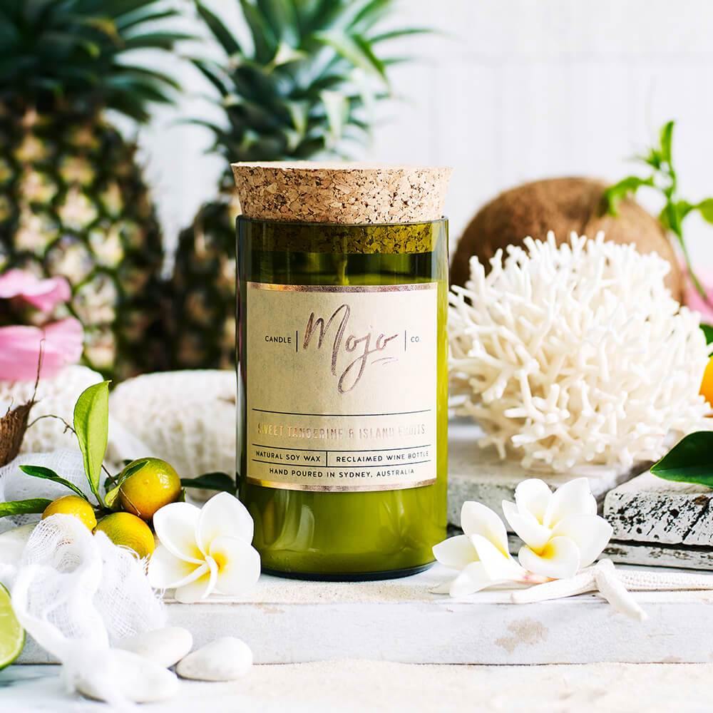 Mojo Wine Bottle Candle - Sweet Tangerine & Island Fruits - Candle - Bathroom, cf-type-candle, col-gifts, col-gifts-for-women, us-retail - Upcycle Studio